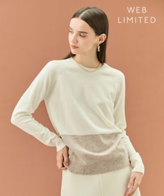 ＜BEIGE， (Women)＞【ＷＥＢ限定・洗える】ＤＥＭＩＮＧ　／　バイカラーウールクルーネックニット（ＫＲＣＷＧＷ６４５０）