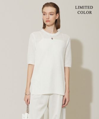 ＜ICB (Women)＞【ＷＥＢ限定カラーあり・洗える】　ペーパーブレンドシャインニット　５分袖プルオーバー（ＫＲＣＹＣＭ０３０４）