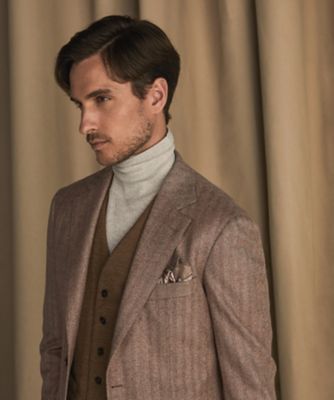 家庭洗濯可能】イタリア糸 ハイゲージ タートルニット＿リンクス柄