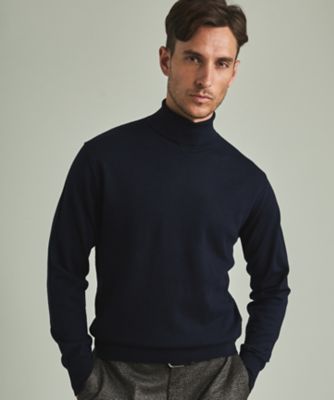 家庭洗濯可能】イタリア糸 ハイゲージ タートルニット＿リンクス柄