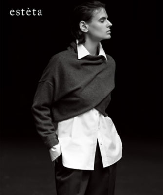 【SALE】esteta (Women)/エステータ 大きいサイズ クロスデザイン ニット(KRH7CW0940) 004_グレー トップス【三越伊勢丹/公式】