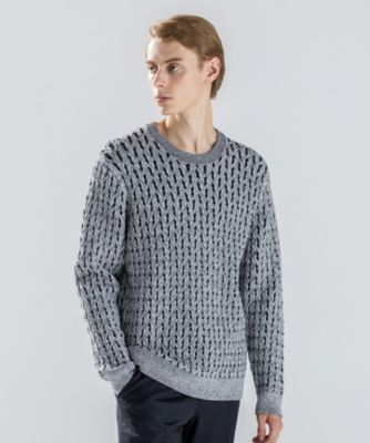 薄水色ノーソーイングニット3084 新柄【洗える】モロッカンクリスタル クルーネックニット