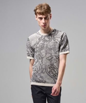 オリエンタルブラインドジャカード クルーネック半袖ニットTEE