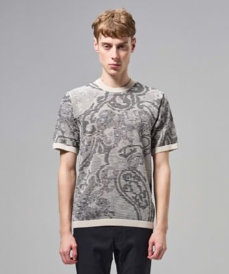 オリエンタルブラインドジャカード クルーネック半袖ニットTEE