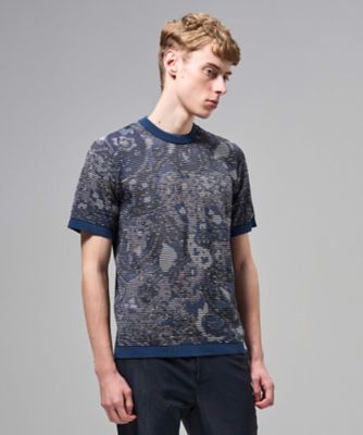 オリエンタルブラインドジャカード クルーネック半袖ニットTEE