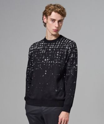 ドローイングプレイドジャカード クルーネック長袖ニット