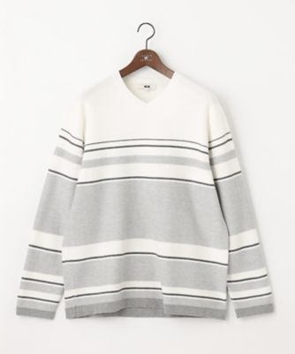＜JOSEPH ABBOUD (Men) ＞【キングサイズ・滑らかな肌触り】パネルボーダーＶネックニット（ＫＲＪＫＳＳ０１０１）