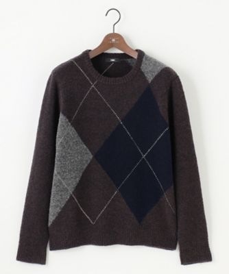 JOSEPH ABBOUD (Men) /ジョセフ アブード【インポート素材/ソフトな肌触り/軽量】MOUSSE アーガイル クルーネック セーター(KRJLGW0455) 735_コゲチャ トップス【三越伊勢丹/公式】