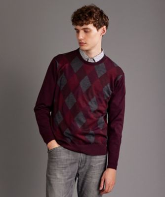 ＜JOSEPH ABBOUD (Men) ＞【滑らかな肌触り／洗える】　エクストラファインメリノアーガイルクルーネック　　ニット（ＫＲＪＬＳＷ０３０５）