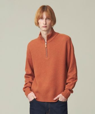 Cash Lamb's Wool】畔編みハーフジップ ニット