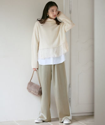 未使用☆プリスティン 和紙コットンシルク透かし編みPO ニット SLOW／一部店舗限定】ニットトータル フリンジ ニット