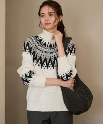 【送料無料】23区 L (Women/大きいサイズ)/ニジュウサンク エル【SLOW/一部店舗限定】ジャカード ハイネック ニット(KRS1GW0953) 501_シロ トップス【三越伊勢丹/公式】