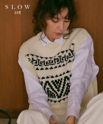 ＜23区 (Women)＞【ＳＬＯＷ】カウチンジャガードニット　ベスト（ＫＲＳＷＮＷ０９５４）