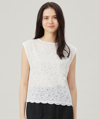 ＜自由区 S (Women/小さいサイズ)＞【洗える】クレープストレッチレースコンビ　ニット（ＫＲＷ７ＧＭ０４５４）