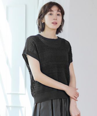 ＜自由区 S (Women/小さいサイズ)＞【洗える】レーシーリネンコットン　ニット（ＫＲＷ７ＧＭ０４５５）