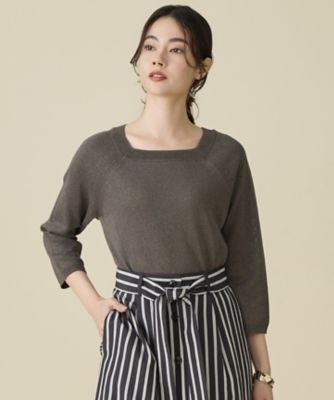 ＜自由区 (Women)＞【アンサンブル対応】ペーパーコットンスクエアネックニット　プルオーバー（ＫＲＷＭＬＭ０３５１）