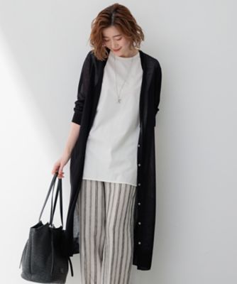 洗える】シャイニーシアー ニット ロングカーディガン