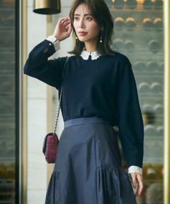 洗える】エンブロイダリー 襟デザイン ニット