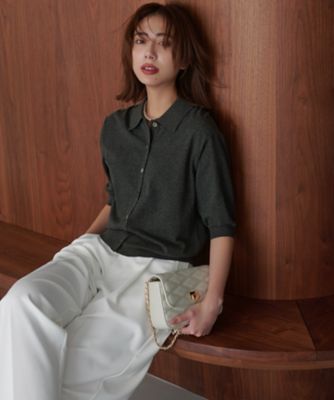 23区 ヴィスコースストレッチ ポロニット カーディガン ブラック 32