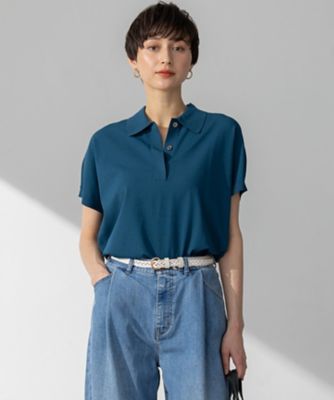 洗える】レーヨンポリエステルストレッチ フレンチスリーブ ポロニット