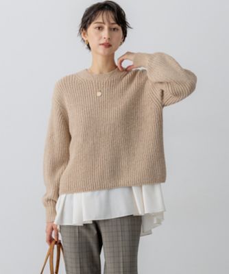 新品未使用MORABITO プレミア　ベージュ 五分袖 クロップドニット COCOMOMO ニット セーター クロップド丈ハーフジップニット レディース