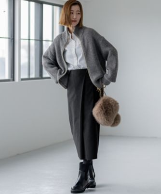 ♡新品タグ付♡ランバンスポールニットブルゾン/サイズ42 洗える】スパンコールバルキー ダブルジップ ニットブルゾン