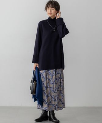 23区【新品タグ付】25AW ボイルドウール ニットチュニック ネイビー 38 新色追加】ボイルドウールコンビニット チュニック