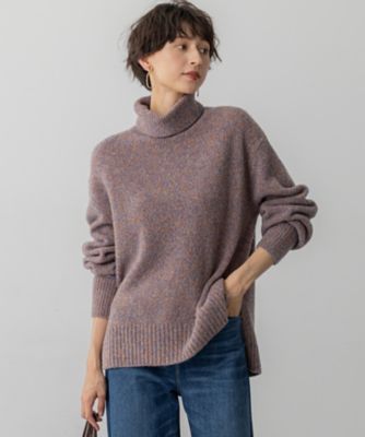 洗える】ミックスブークレ サイドスリットタートルニット