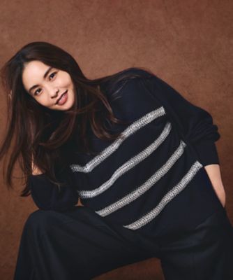 WEB＆一部店舗限定／滝沢眞規子さん着用】ビジューボーダー ニット