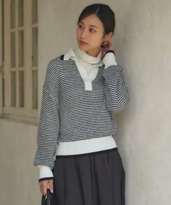 ＜23区 (Women)＞【洗える】ワッフルパターン　バイカラー　ニット（ＫＲＷＯＳＳ０２５２）