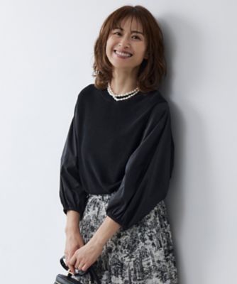 ＜自由区 L (Women/大きいサイズ)＞【カタログ掲載・洗える】ハイツイストコットンアセテート異素材コンビ　トップス（ＫＲＷＲＣＡ０２５１）