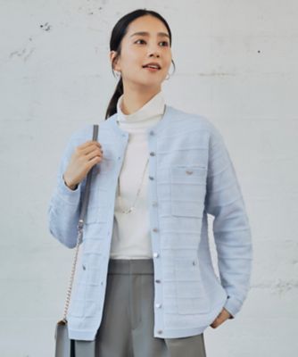 ＜自由区 L (Women/大きいサイズ)＞【ＷＥＢ限定カラーあり・洗える】テクスチャーコットンブレンドニット　アウター（ＫＲＷＲＣＭ０２５１）