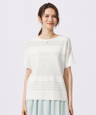 ＜自由区 L (Women/大きいサイズ)＞【ＵＶカット・洗える】クレープストレッチボーダー　ニット（ＫＲＷＲＣＭ０６５２）