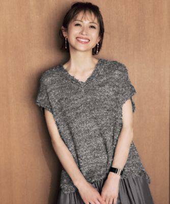 ＜自由区 L (Women/大きいサイズ)＞ファンシーラメスラリット　ニット（ＫＲＷＲＧＷ０３５４）