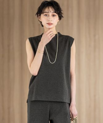 23区 S (Women/小さいサイズ)/ニジュウサンク エス【洗える/吊り干しOK】レーヨンストレッチ ノースリーブ ニット(KRWSGA0254) 004_グレー トップス【三越伊勢丹/公式】