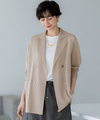 新品 未使用 Aga 麻 リネン ベージュ ダブルブレストジャケット 洗える】シアー ダブルブレスト ニット ジャケット