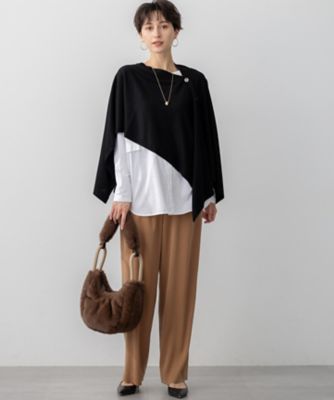 【美品・洗える】45R ケーブル編み ニット ポンチョ　ネイビー系　綿 ユニセックス・洗える】ケーブル編みニット（ニット/セーター