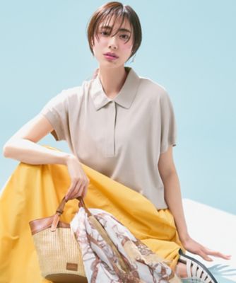 未使用23区 洗えるレーヨンポリエステルストレッチ フレンチスリーブ ポロニット 洗える】レーヨンポリエステルストレッチ フレンチスリーブ ポロニット