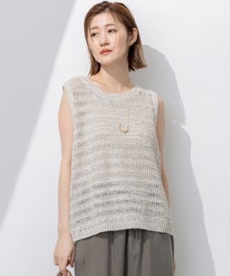 ＜23区 S (Women/小さいサイズ)＞【洗える】テープミックススカシ　ノースリーブ　ニット（ＫＲＷＳＧＭ０５５５）