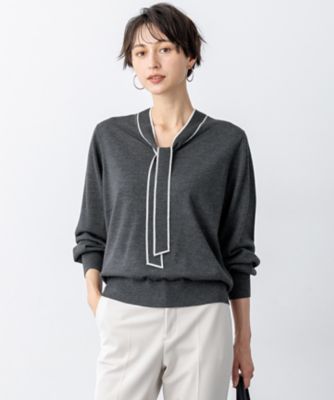 ＜23区 S (Women/小さいサイズ)＞【洗える】ウーステッドウール　ボウタイ　ニット（ＫＲＷＳＧＷ０４５５）