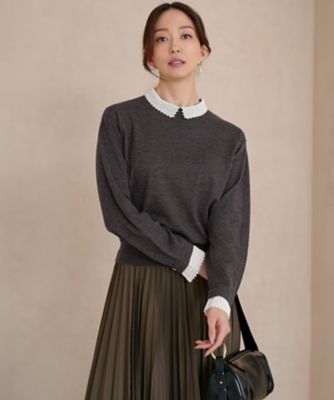 洗える】エンブロイダリー ジオメトリックレースコンビ ニット