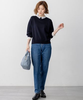 洗える】エンブロイダリー ジオメトリックレースコンビ ニット