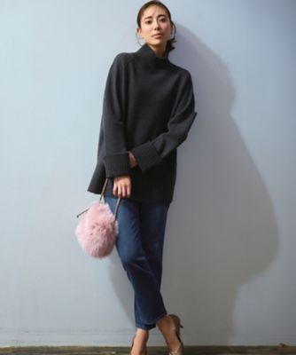 ご購入者様決定 チュニック ニット 黒 ハイネック 長袖 トリコロールカラー 新色追加】ボイルドウールコンビニット チュニック