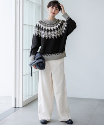 洗える】ジャカード クルーネック ニット（KRWSGW0565