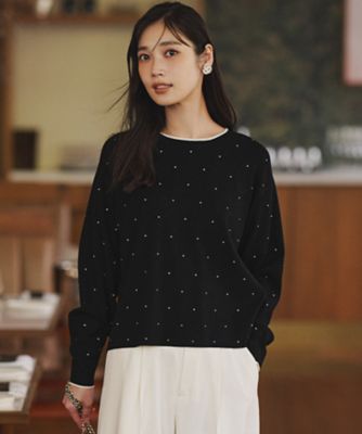 【洗える】23区 クリスタルホットフィットニット ブラック　38 WEB＆一部店舗限定カラーあり／滝沢眞規子さん着用】クリスタル