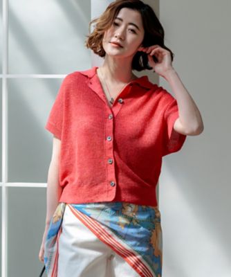 ＜23区 S (Women/小さいサイズ)＞ピュアリネン　ハーフスリーブ　ポロニット（ＫＲＷＳＬＭ０５５０）