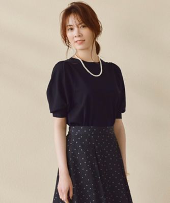 COUDRE 黒 パフスリーブ 半袖ニット ヴィスコースストレッチ パフスリーブ 半袖 ニット