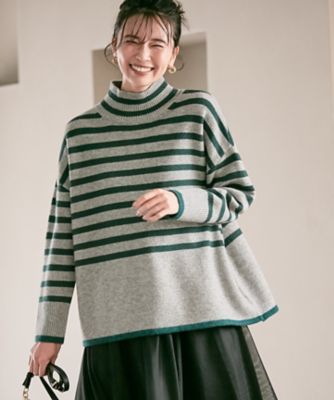 【ＣＬＡＳＳＹ．１月号掲載】ウールナイロン　ボーダー　ハイネック　ニット（ＫＲＷＳＮＺ０６５６）