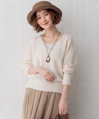 ＜23区 L (Women/大きいサイズ)＞【ＣＬＡＳＳＹ．６月号掲載／洗える】ピュアリネンバルキー　Ｖネックニット（ＫＲＷＷＣＭ０３５８）