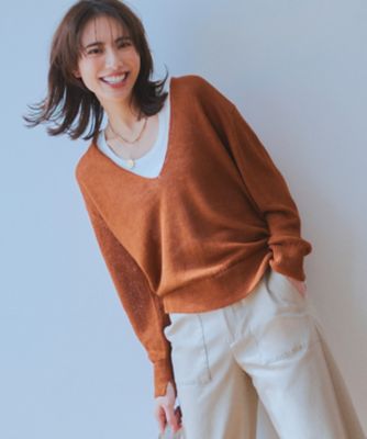 【ＣＬＡＳＳＹ．６月号掲載／洗える】ピュアリネンバルキー　Ｖネックニット（ＫＲＷＷＣＭ０３５８）